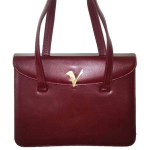 Vintage Red Crossgrain Leather Top Handle Shoulder Bag